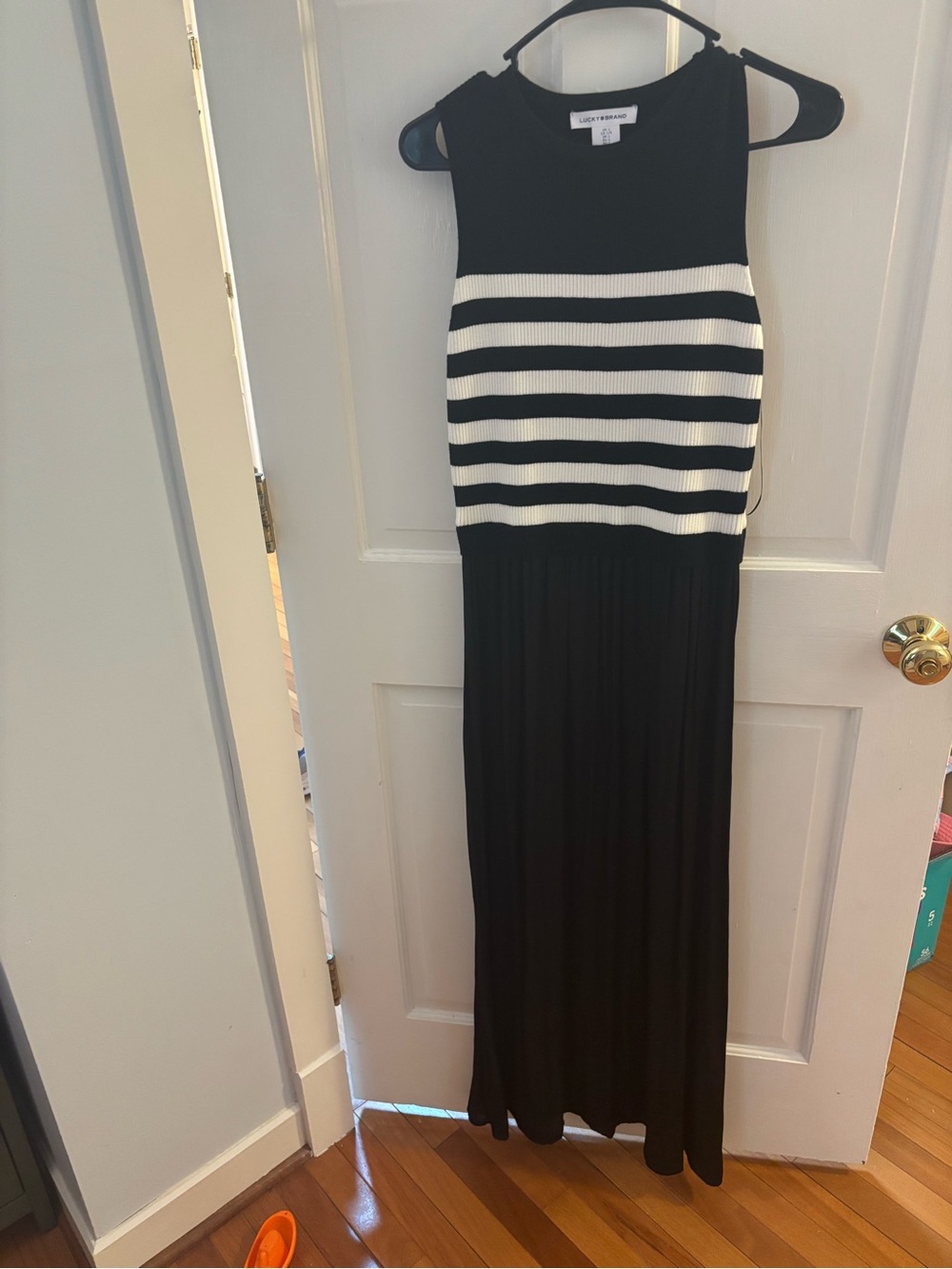 Lucky Brand Black and White Striped Sleeveless Maxi Dress